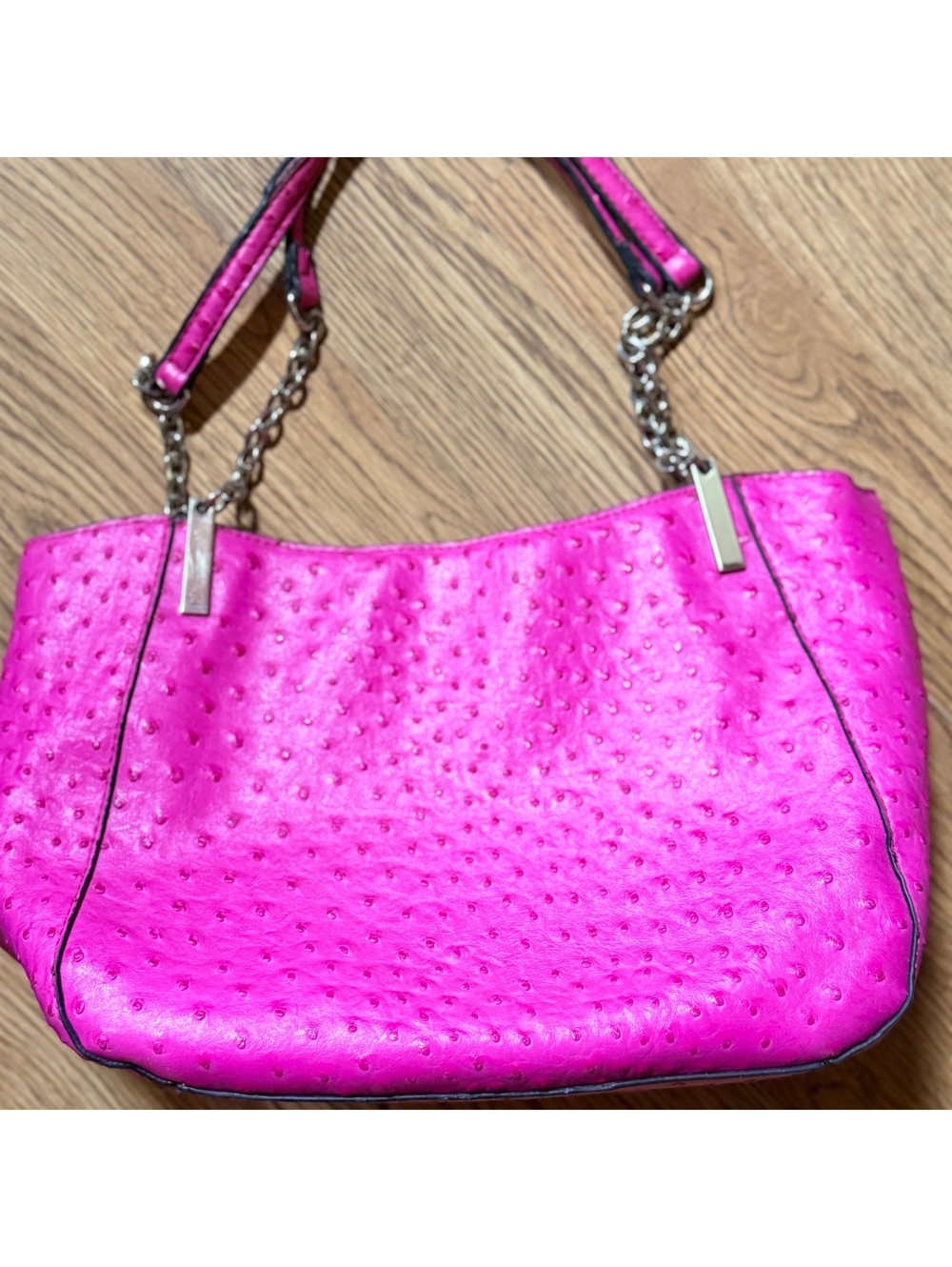 Pink Faux Ostrich Leather Shoulder Bag with Chain Straps
